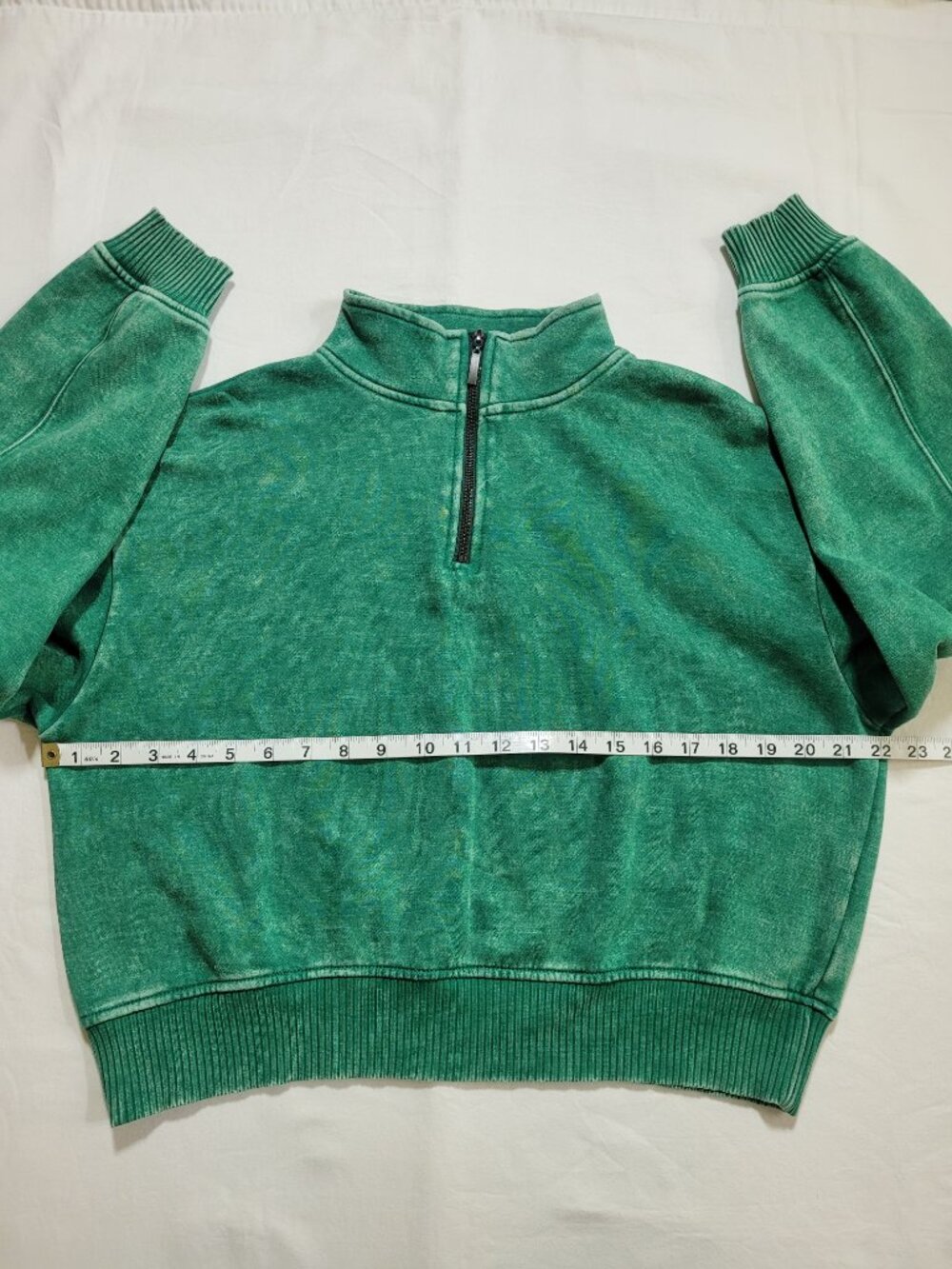 Zenana Acid Wash Fleece Half Zip Pullover Crop Sweatshirt Green Small Athleisure - Picture 6 of 10